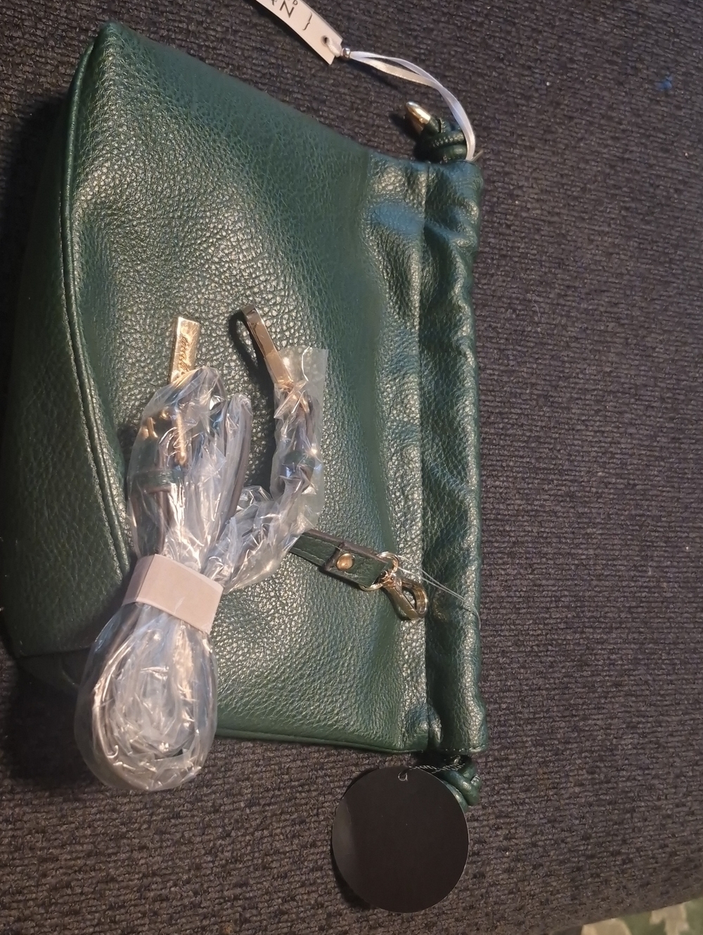 Forest Green Pebbled Leather Crossbody Bag with Gold Hardware